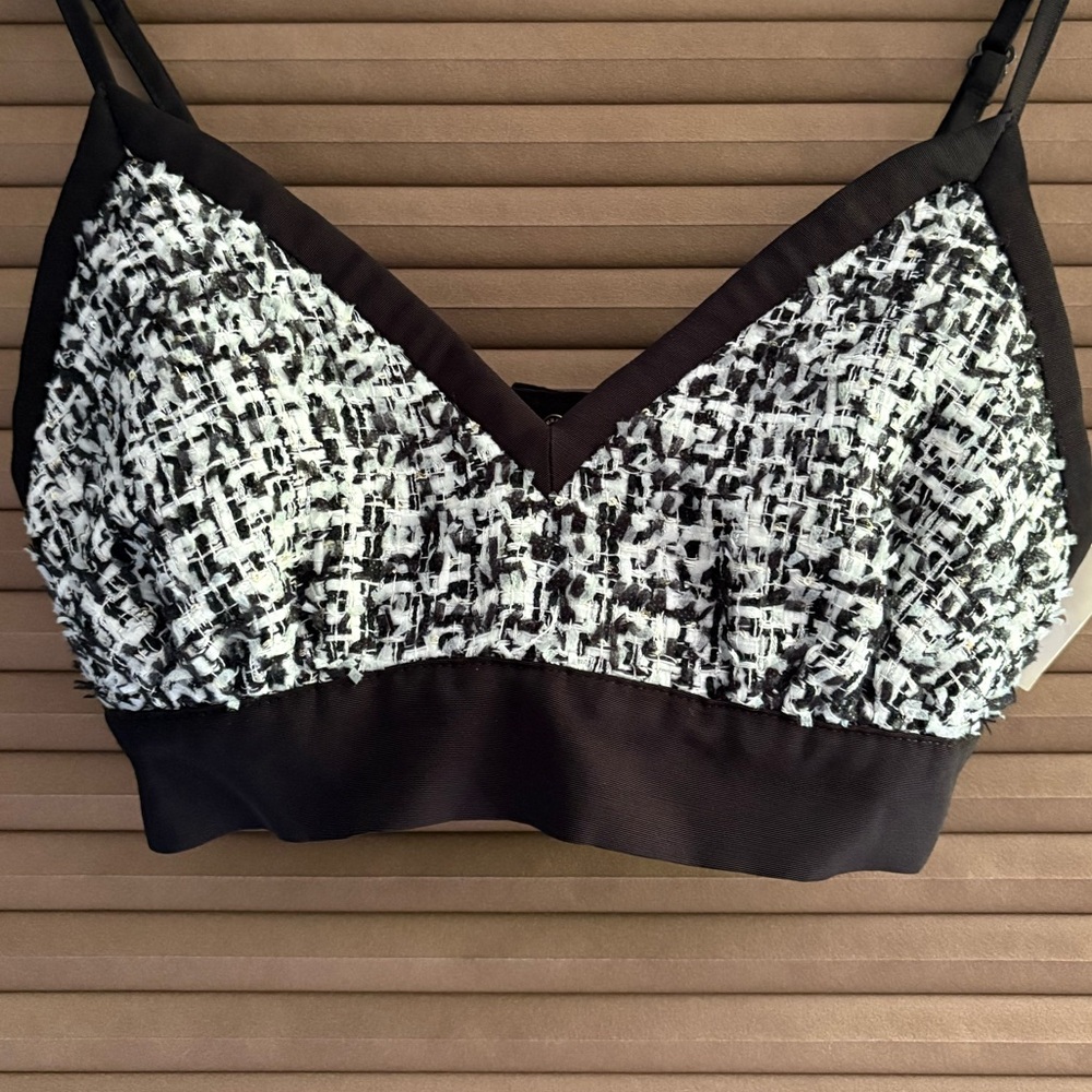 Sandro Black and White Textured Tank Top